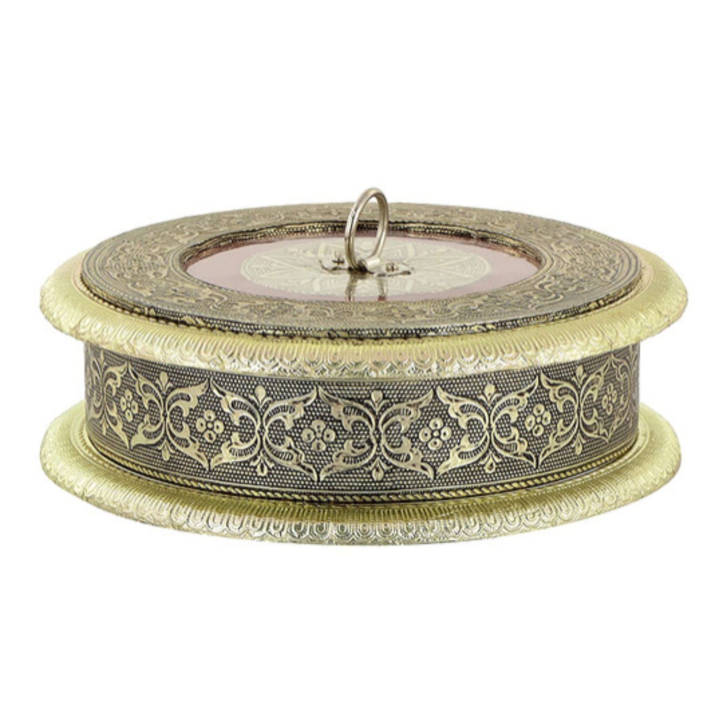 Caja Redonda Royal Oxidado Granate con Diseño Floral | Royal Oxidised Maroon Round box with Floral Design