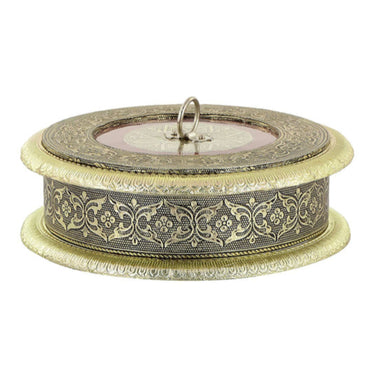 Caja Redonda Royal Oxidado Granate con Diseño Floral | Royal Oxidised Maroon Round box with Floral Design