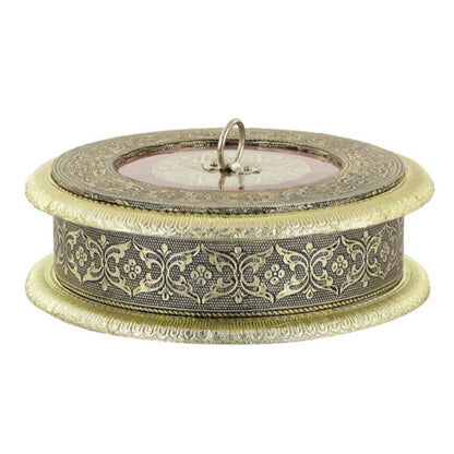 Caja Redonda Royal Oxidado Granate con Diseño Floral | Royal Oxidised Maroon Round box with Floral Design
