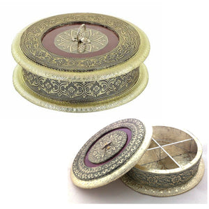 Caja Redonda Royal Oxidado Granate con Diseño Floral | Royal Oxidised Maroon Round box with Floral Design
