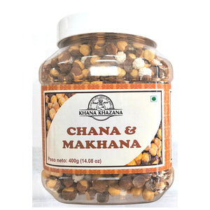Garbanzo Tostado con dulces | Roasted Gram Makhana Mix | Chana & Makhana Mix 400g Khana Khazana